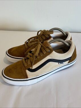 Vans Old Skool Pro men’s size 11 cumin suede cream canvas black trim Sneakers